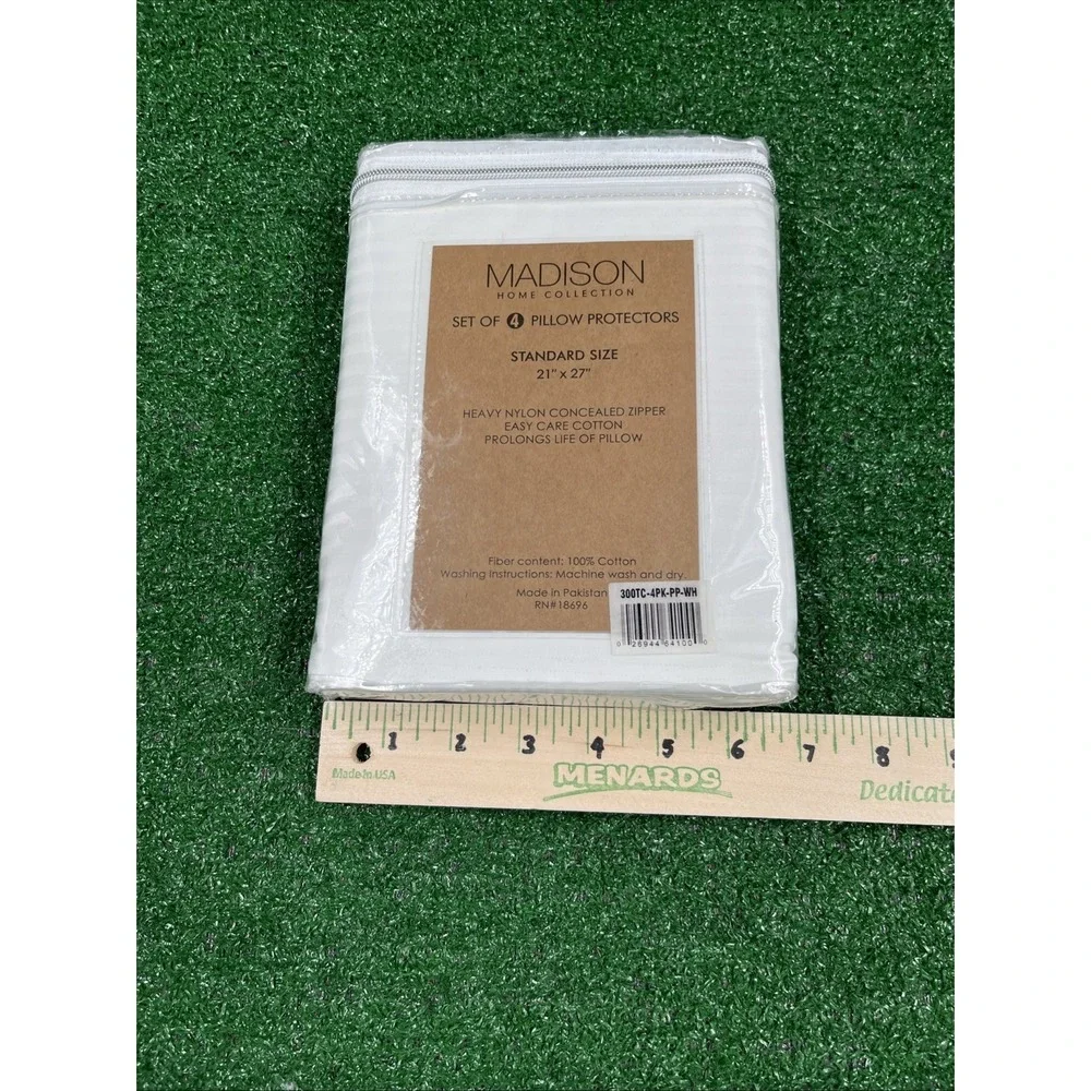 Madison Home Collection 300 Thread Count Set of 4 Pillowcase Protector White NEW
